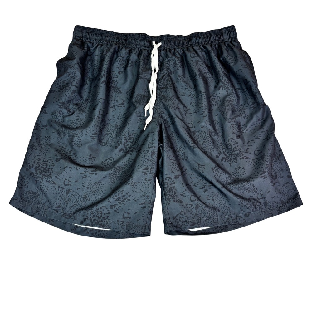 Mens Tonal Leopard Print Black Drawstring Board Shorts 4XL Swim Trunks Gym 4X